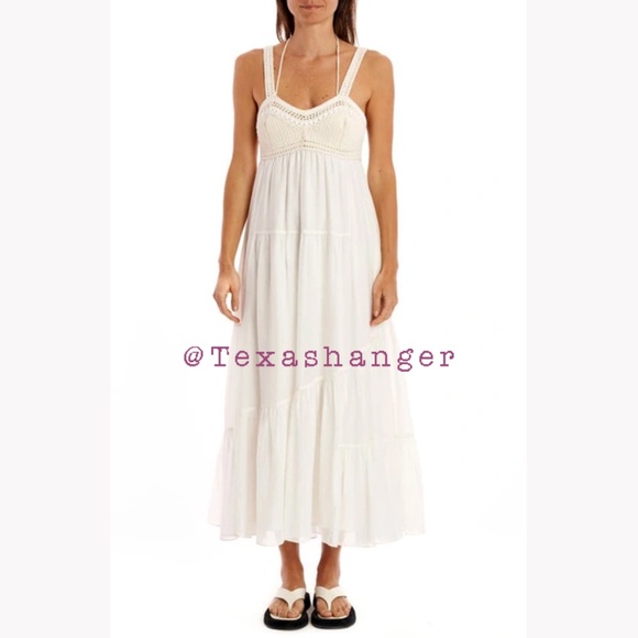 NWT La Ligne Jane Ivory Crochet Cotton Silk Tiered Midi Dress Size M Medium - Picture 4 of 10